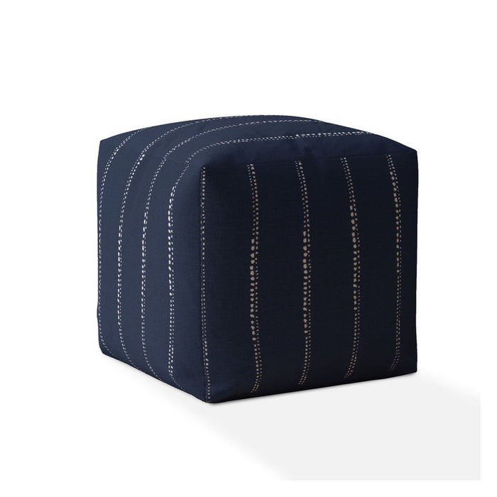 Cotton Striped Pouf Ottoman - Blue