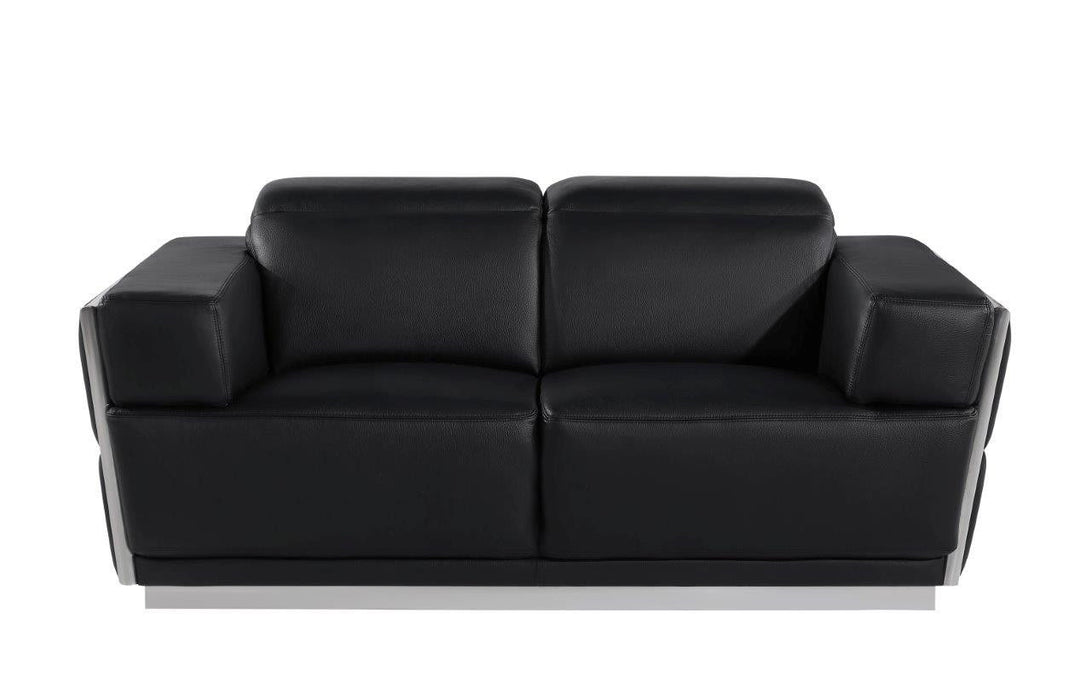 Italian Leather, Loveseat - Black / Silver