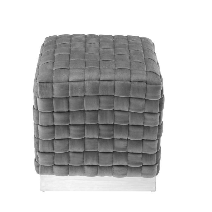 Velvet Ottoman - Gray / Silver