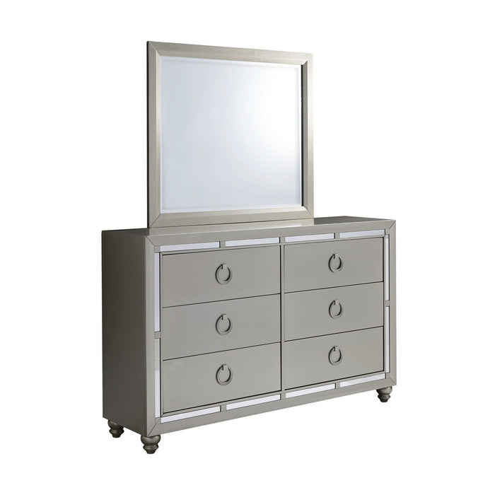 Solid Wood Six Drawer Double Dresser - Silver