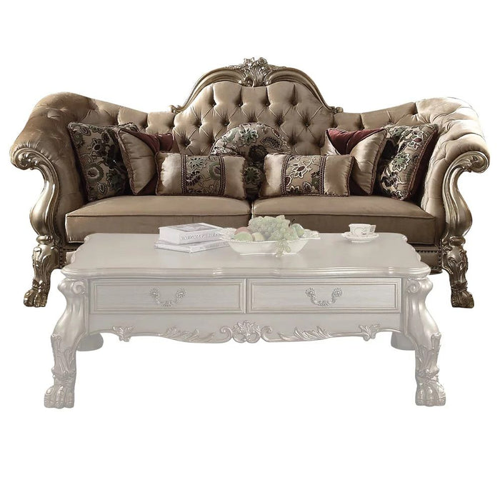 Velvet Sofa And Toss Pillows With Gold Legs - Bone