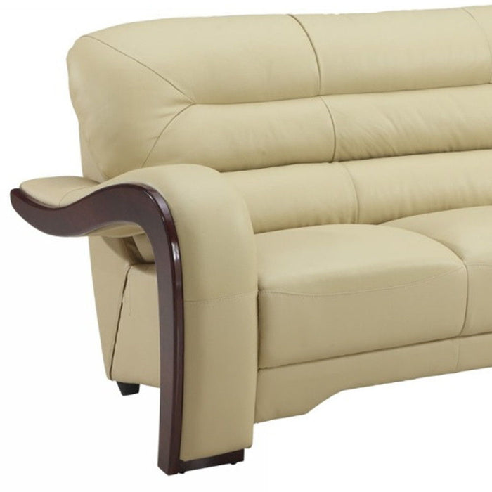 Leather Sofa With Silver Legs - Beige