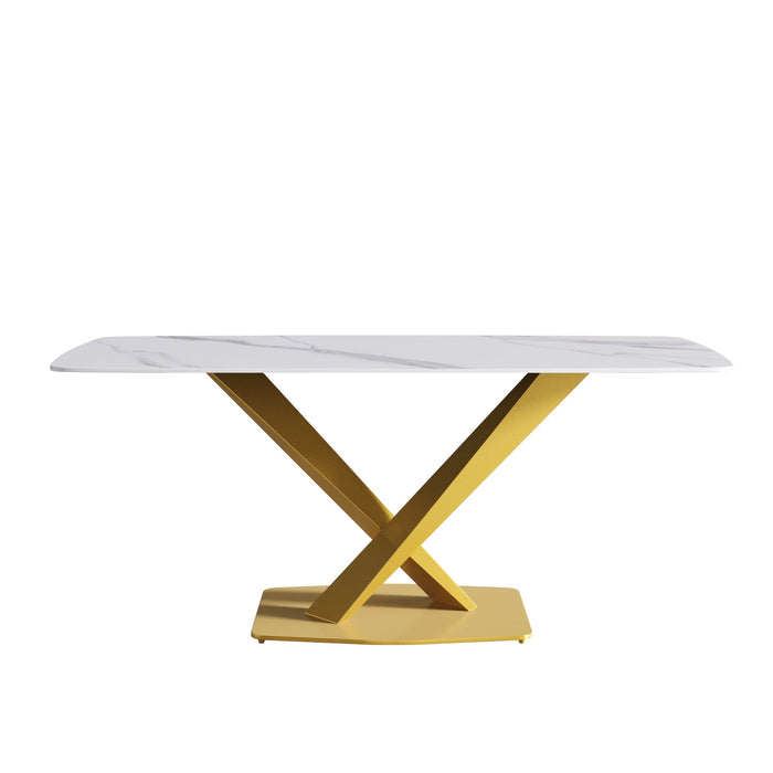 70.87" Modern Artificial Stone Curved Golden Metal Leg Dining Table