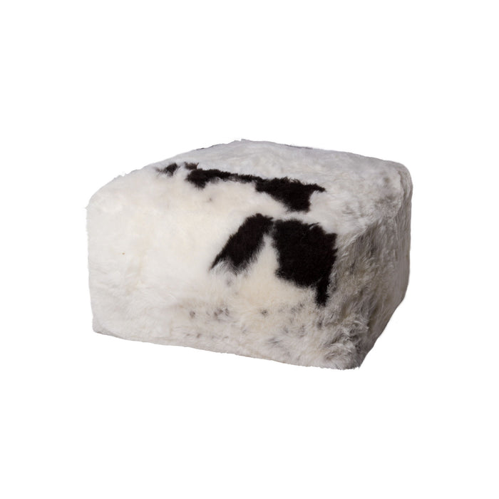 Spotted Short Hair Sheepskin Cube Pouf - White