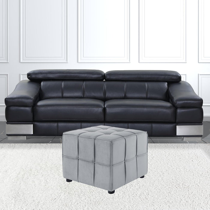 Velvet And Black Cube Ottoman - Light Gray