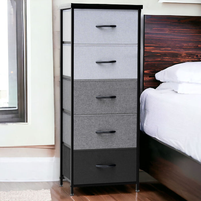 Steel And Fabric Five Drawer Chest - Gray / Black