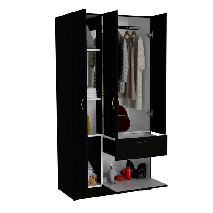 Three Door Armoire - Black / White