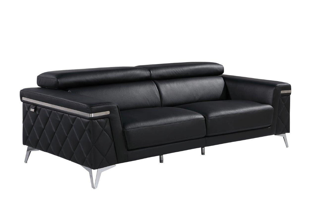 Sofa With Silver Legs Italian Leather - Black