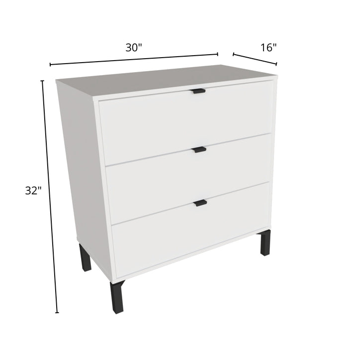 Three Drawer Dresser Wooden - White