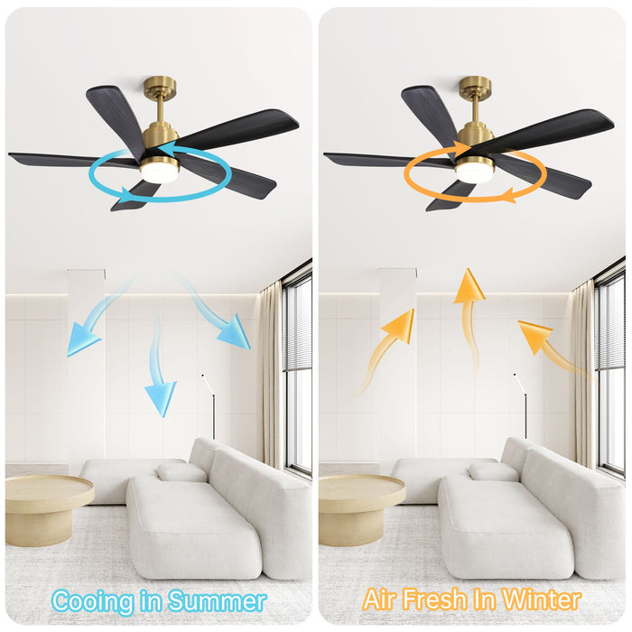 Modern Ceiling Fan With Dimmable Led Light 5 Solid Wood Blades Smart Remote Control Reversible Dc Motor Ceiling Fan - Gold