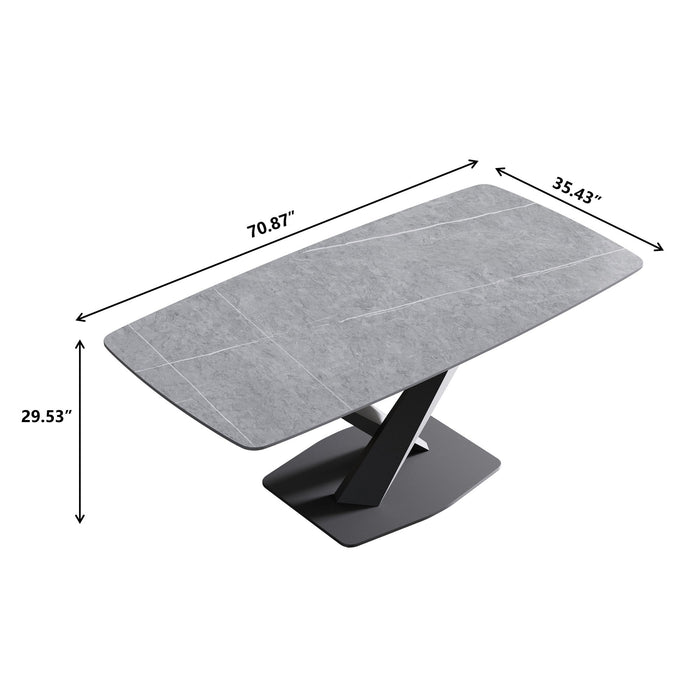 70.87" Modern Artificial Stone Gray Curved Black Metal Leg Dining Table, Can Accommodate 6-8 People - Gray / Black