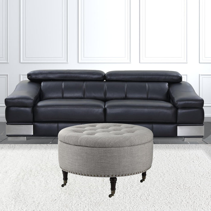 Linen Rolling Tufted Round Storage - Gray / Brown