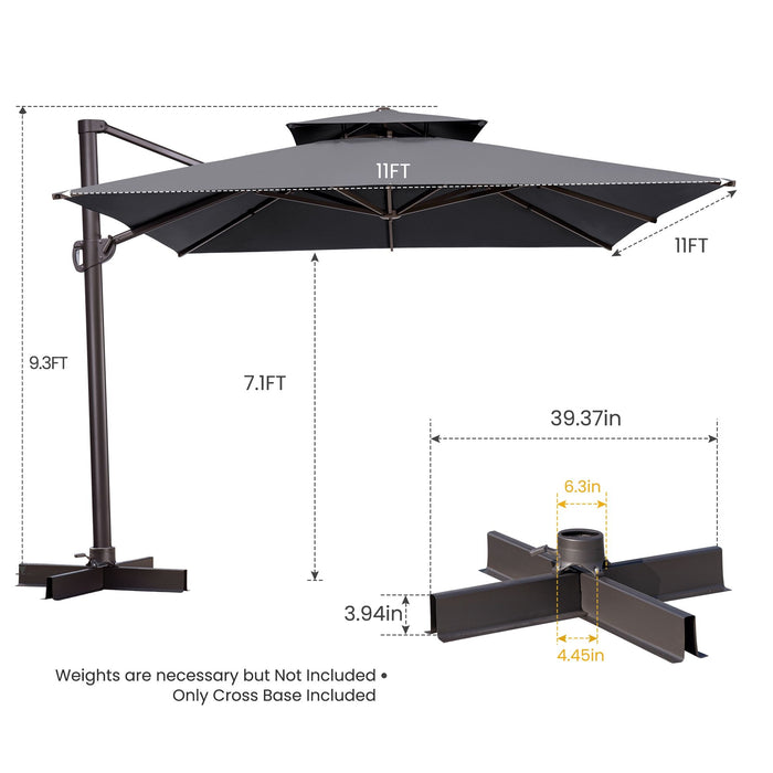 Square Tilt Cantilever Patio Umbrella With Stand - Dark Gray