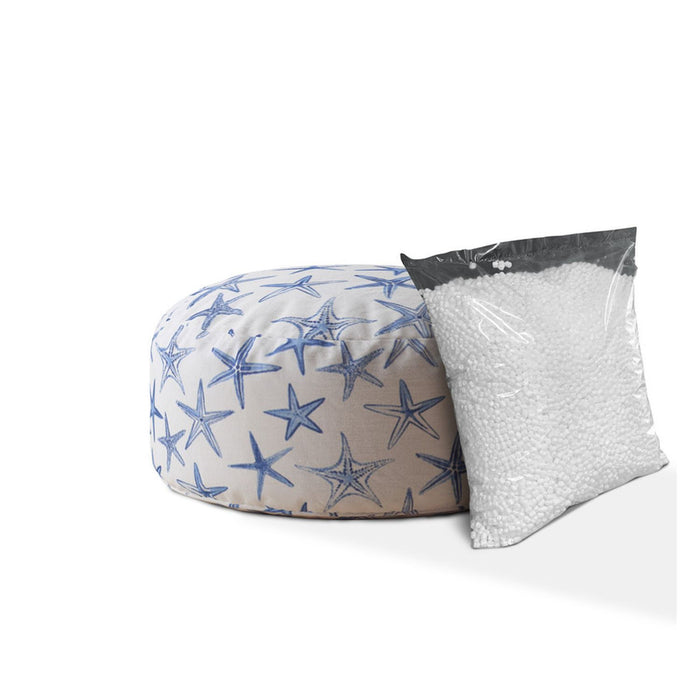 Canvas Round Abstract Pouf Cover - Blue / White