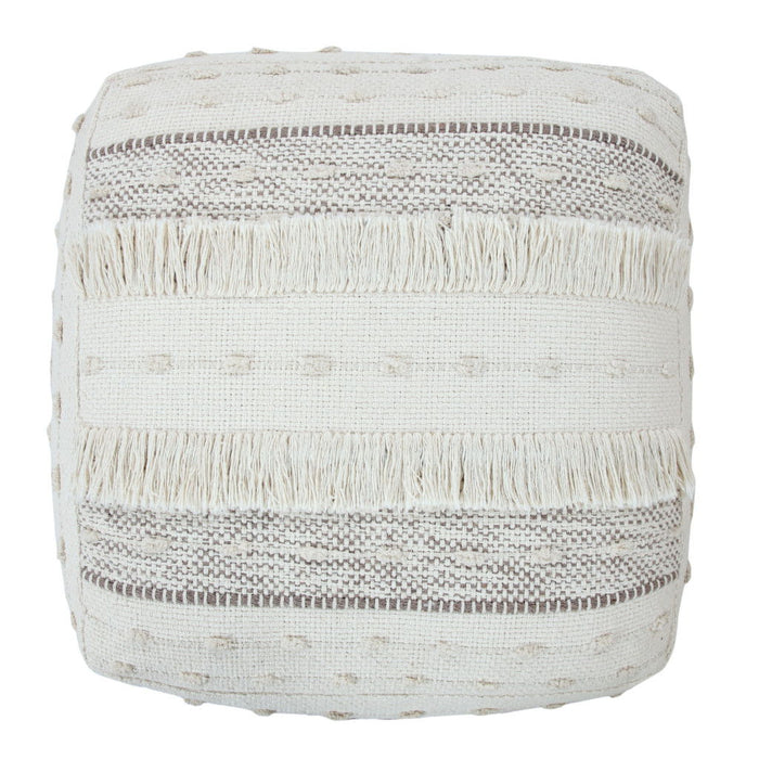 Cotton Striped Pouf Ottoman - Cream