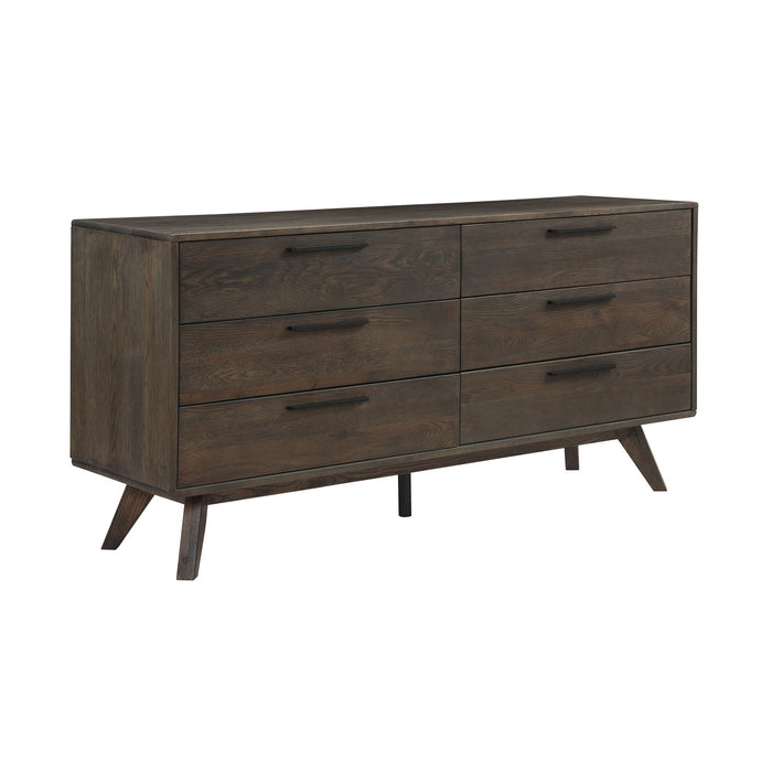 Six Drawer Wooden Double Dresser - Dark Brown