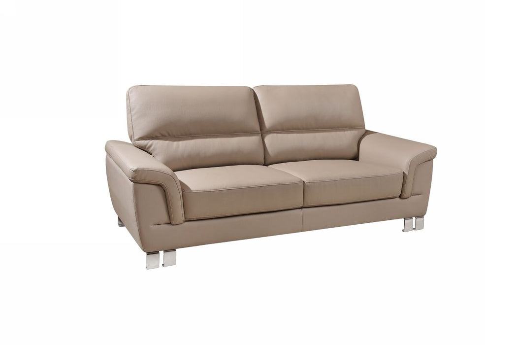 Faux Leather Sofa With Silver Legs - Beige