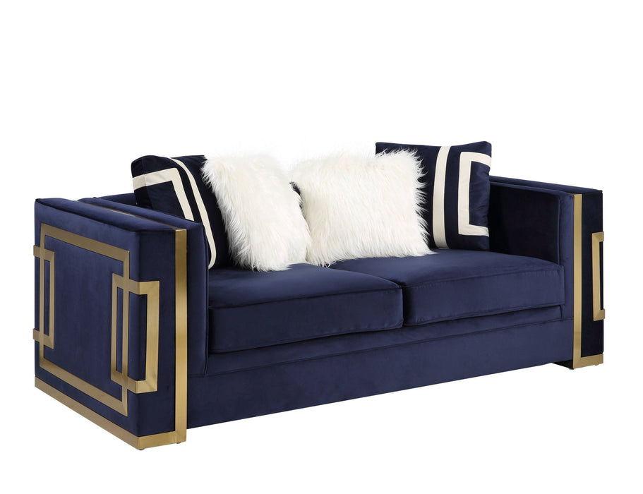 Velvet Loveseat And Toss Pillows - Blue / Gold