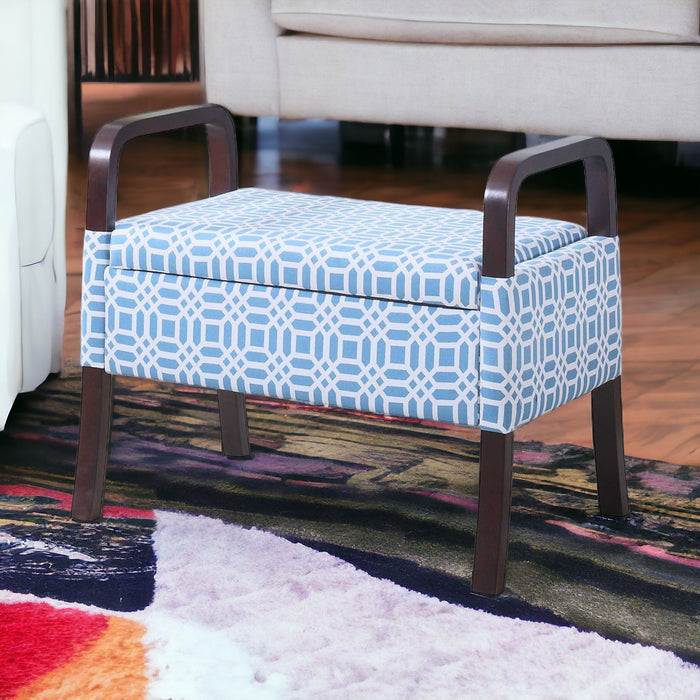 Polyester And Dark Brown Ottoman - Blue / White