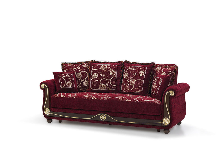 Chenille Paisley Sleeper Sofa And Toss Pillows - Burgundy