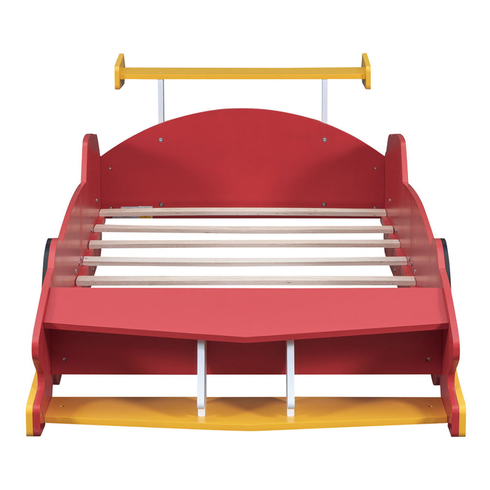 Twin Size Race Car-Shaped Platform Bed With Wheels