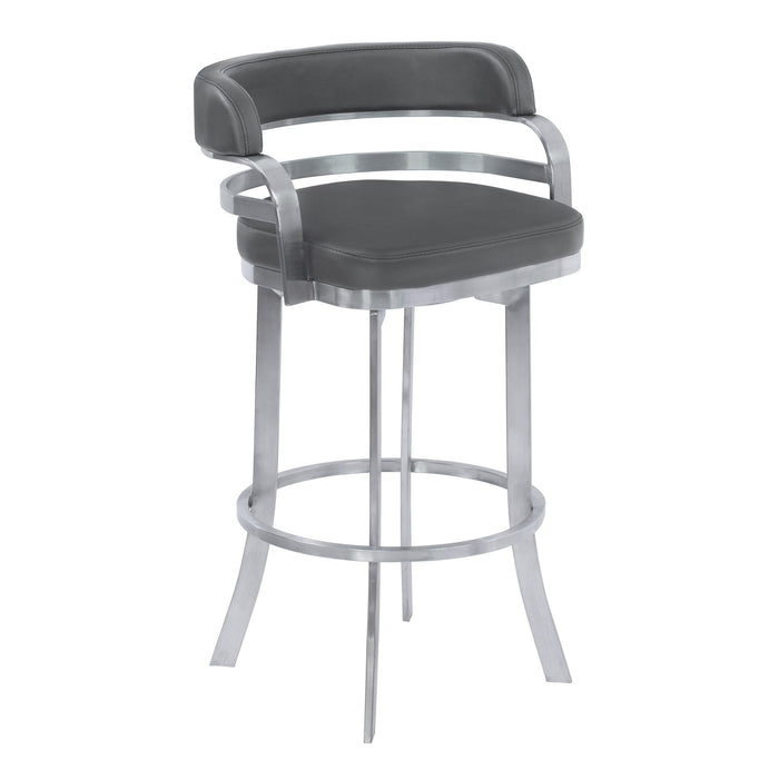 38" Faux Leather Swivel Low Back Bar Height Bar Chair - Gray / Silver