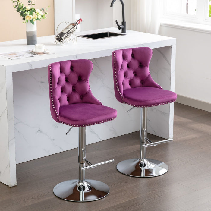 Swivel Velvet Barstools Adjusatble Seat Height From 25-33", Modern Upholstered Chrome Base Bar Stools With Backs Comfortable Tufted For Home Pub And Kitchen Island (Set of 2)