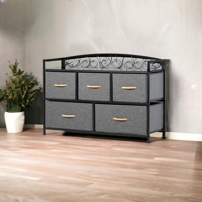 Steel And Fabric Five Drawer Combo Dresser - Gray / Black