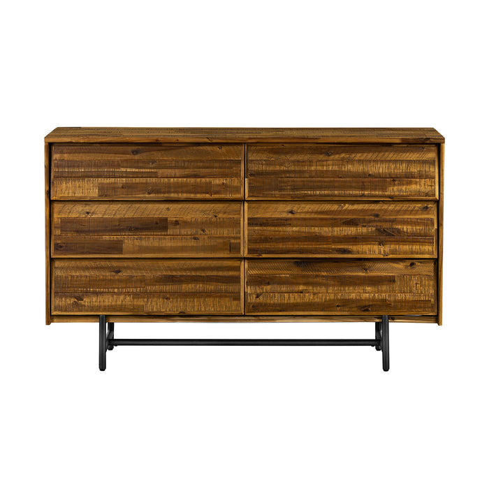 Solid Wood Six Drawer Double Dresser - Brown / Black