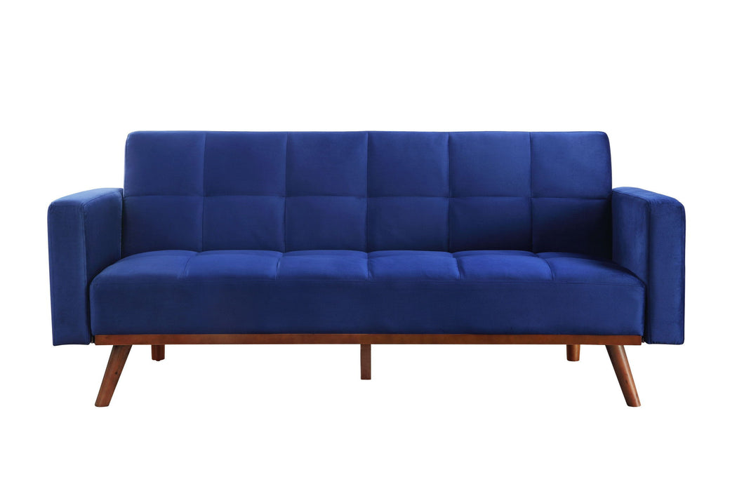 Velvet Sleeper Sofa With Natural Legs - Blue