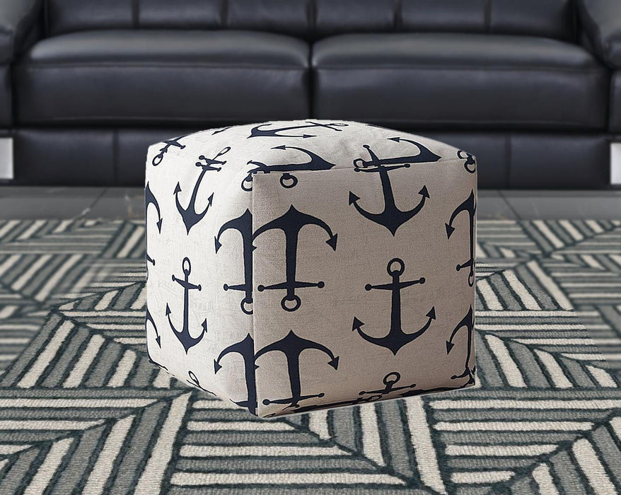 Canvas Anchor Pouf Cover - Blue