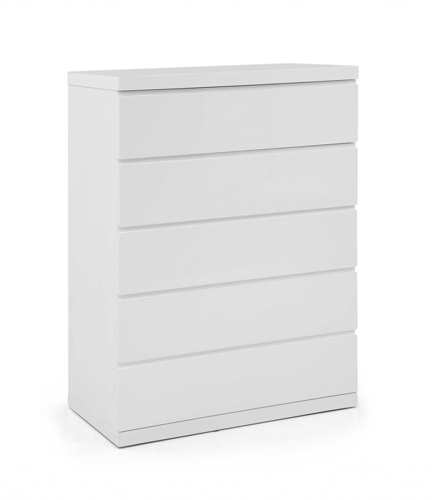 Gloss Stainless Steel 5 Drawer Chest - White