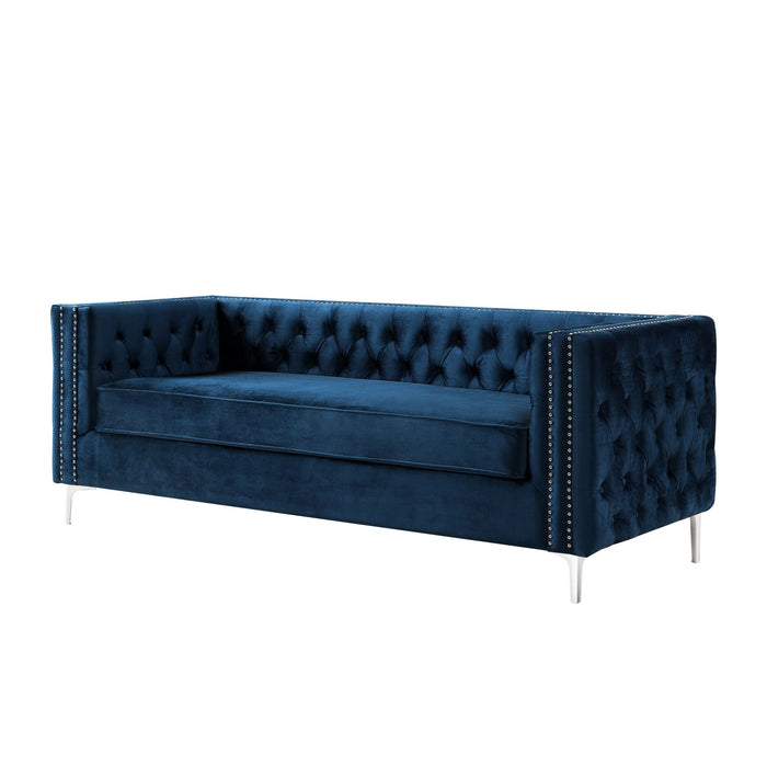 Velvet Sofa With Silver Legs - Navy Blue