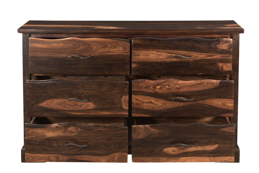 Solid Wood Six Drawer Dresser - Dark Brown