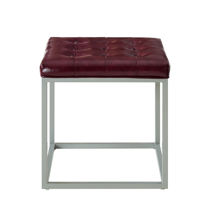 Faux Leather Cube Ottoman - Purple / Gray