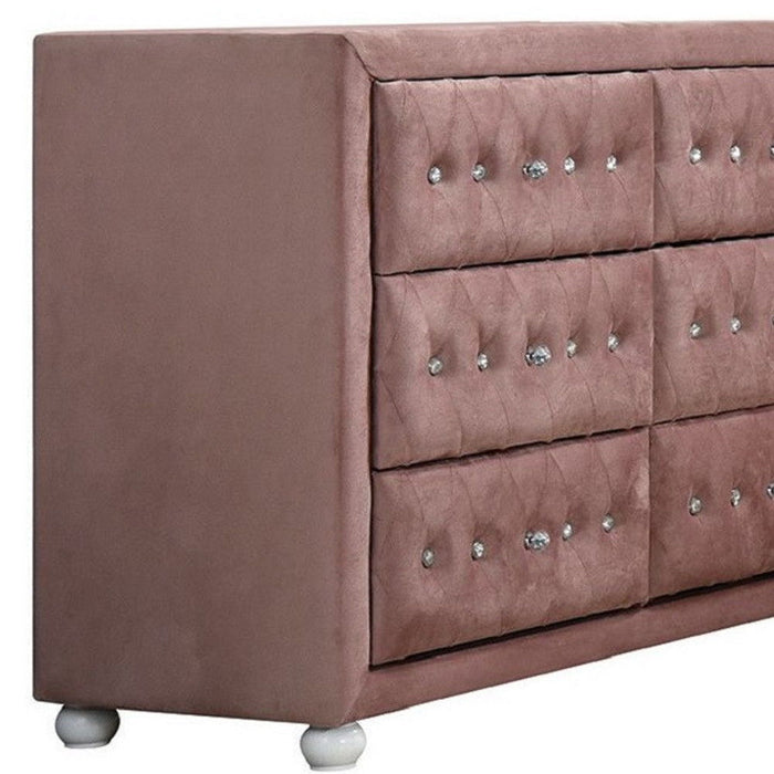 Solid Wood Six Drawer Double Dresser - Pink