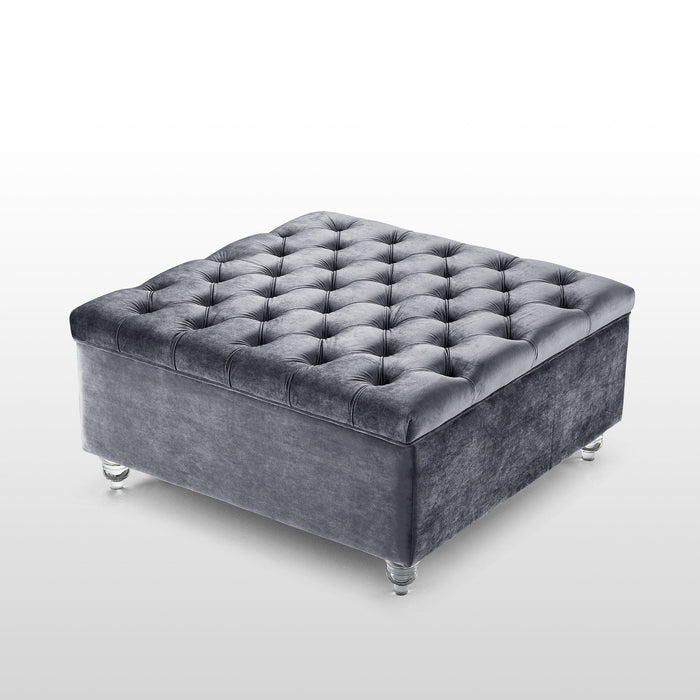 Velvet Tufted Storage - Gray / Clear