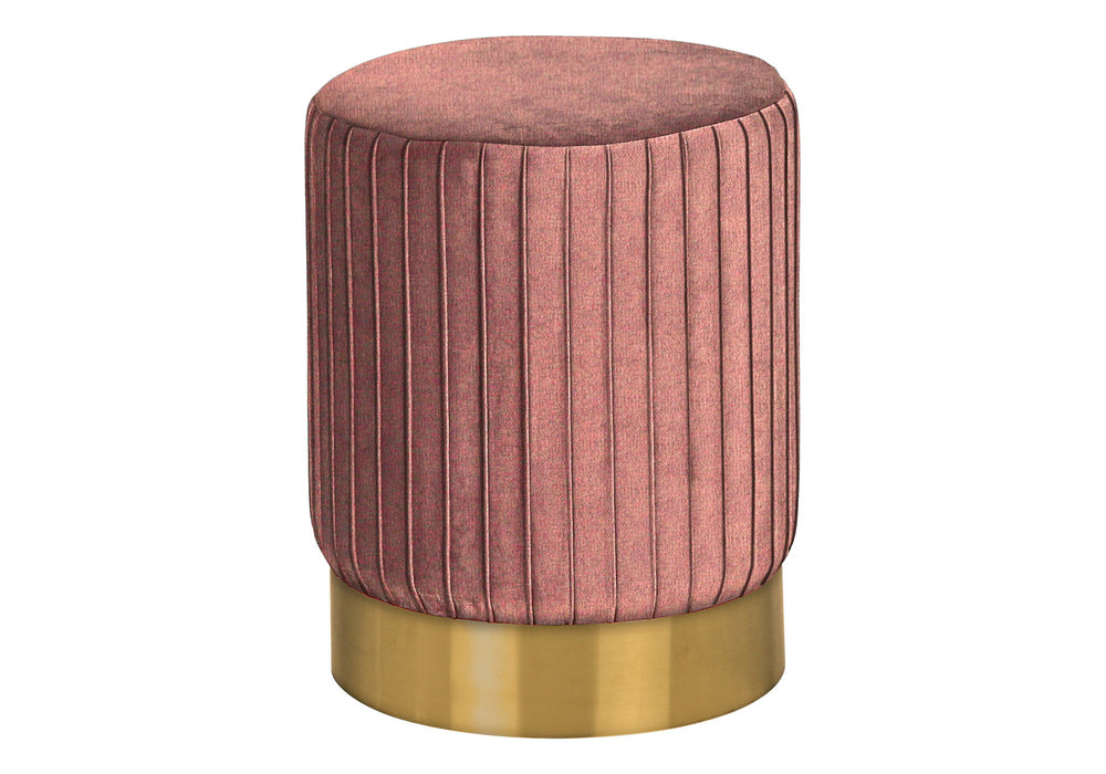 Ottoman, Pouf, Footrest, Foot Stool, Round, Velvet / Gold Metal Base, Contemporary, Modern - Pink