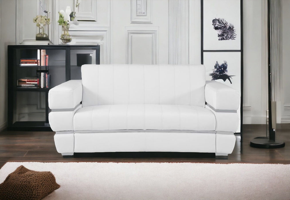 Italian Leather Loveseat - White / Silver