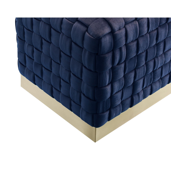 Velvet Ottoman - Navy Blue / Gold