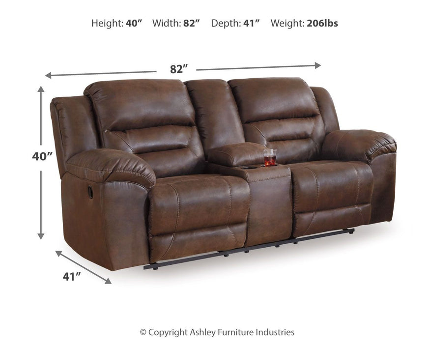 Stoneland - Chocolate - Dbl Reclining Loveseat with Console - Faux Leather
