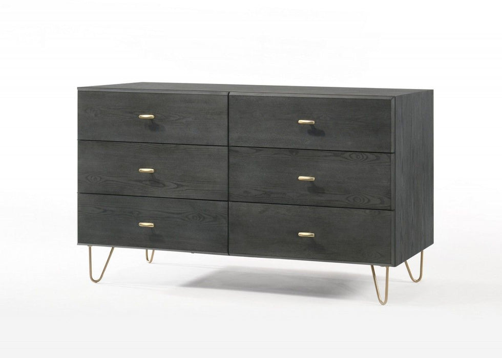 Six Drawer Double Dresser - Dark Gray