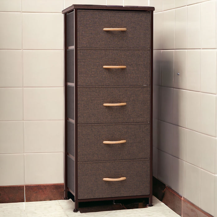 Steel And Fabric Five Drawer Chest - Brown