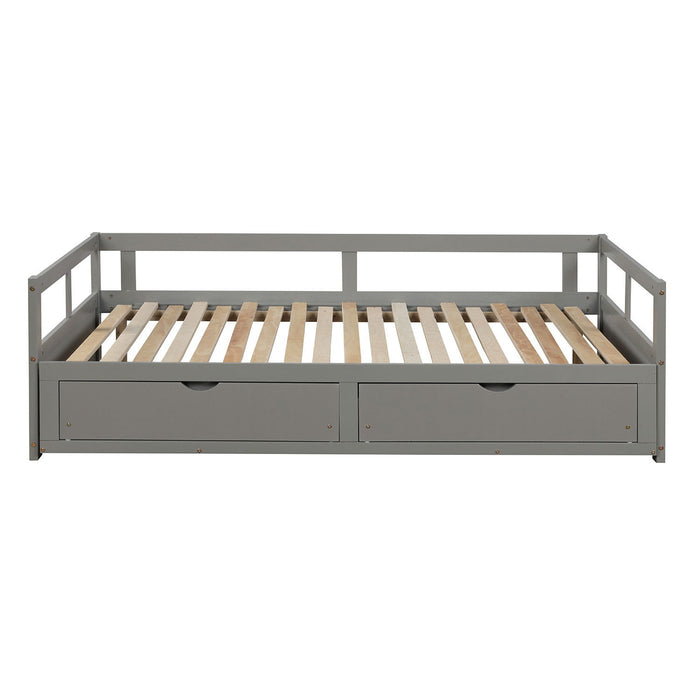 Wooden Daybed With Trundle Bed And Two Storage Drawers, Extendable Bed Daybed, Sofa Bed For Bedroom Living Room