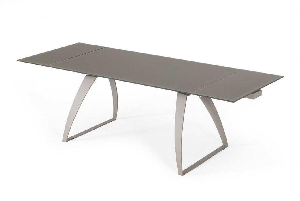 Rectangular Glass And Metal Self - Storing Leaf Dining Table - Gray