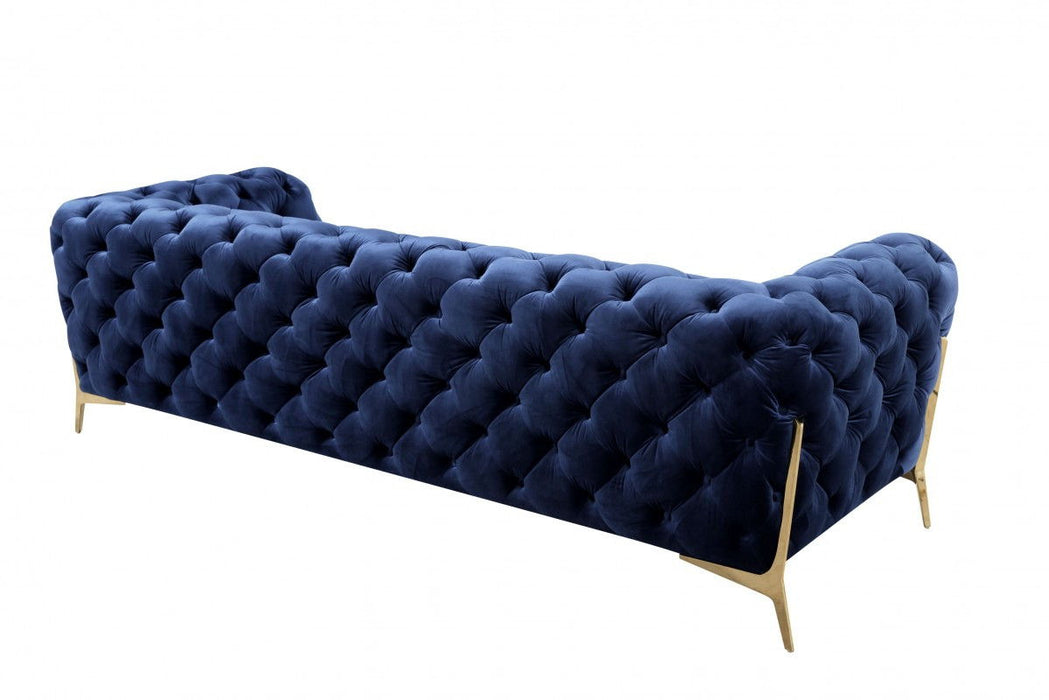 Contemporary Velvet Accent Sofa - Blue / Gold