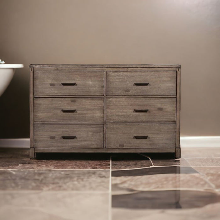 Solid Six Drawer Double Dresser - Gray