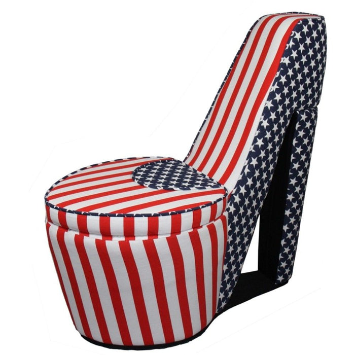 Patriotic Print 4 High Heel Shoe Storage Chair - Red White and Blue