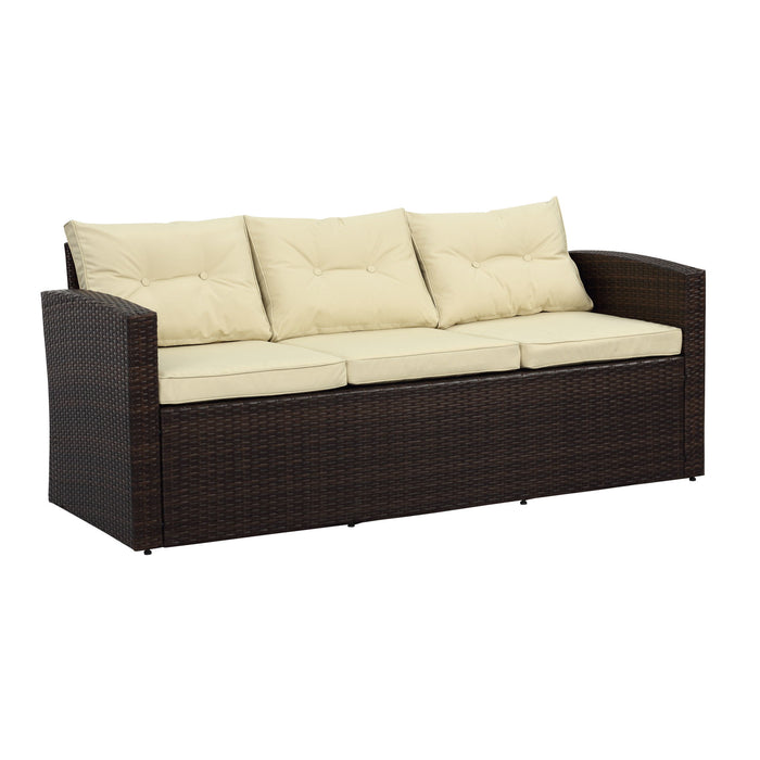 Five Piece Outdoor Wicker Sofa Seating Group With Beige Cushions - Dark Brown