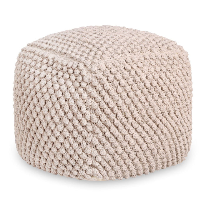 Cotton, Blend Pouf Ottoman - Ivory